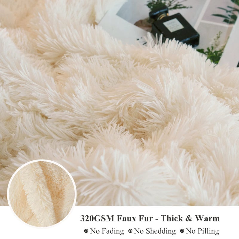 XeGe Plush Shaggy Duvet Cover, Luxury Ultra Soft Crystal Velvet Fuzzy Bedding 1PC(1 Faux Fur Duvet Cover), Fluffy Furry Comforter Cover for Bedroom Home Decoration, Zipper Closure (King, Light Beige) - Image 4